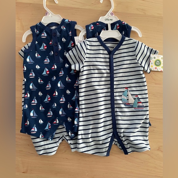 NWT Bundle of 2 Little Me 2 pcs of striped and sailboat pattern rompers -9 mnths - Picture 7 of 7
